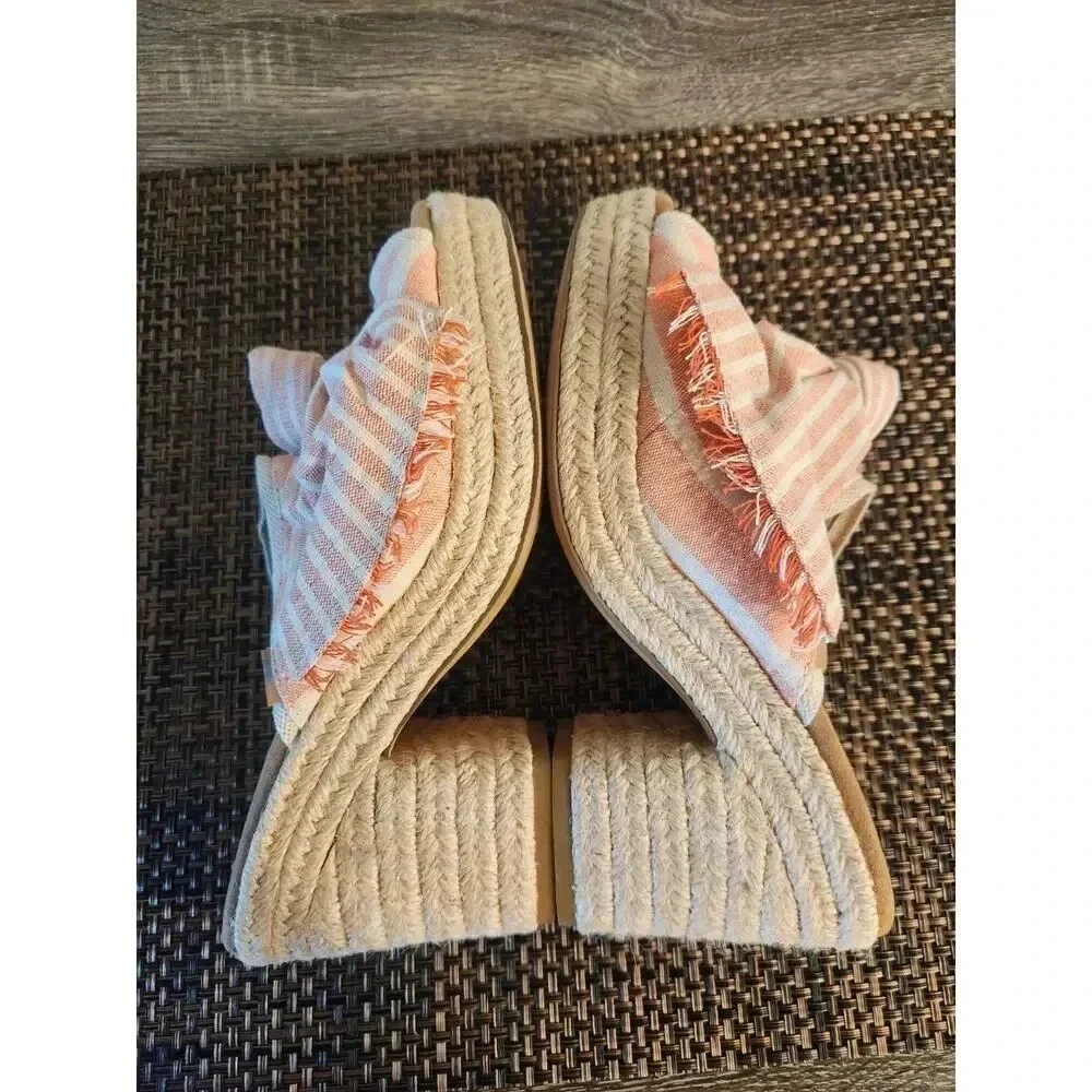 NWOT TOMS Junie Espadrille Cabana Coral Stripe Bow Mules